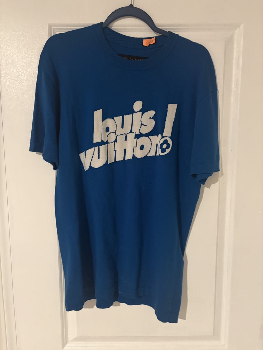 Louis Vuitton Blue Short-Sleeve Logo Tee with White Graphic
